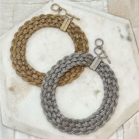 Matching Set - Gold & Silver Braid Mesh Choker - Fashion Jewelry - Picture 1 of 10